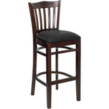 English Elm Commercial Grade Series Vertical Slat Back Walnut Wood Restaurant Barstool - Vinyl Seat