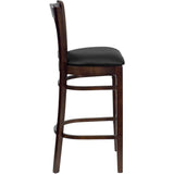 English Elm Commercial Grade Series Vertical Slat Back Walnut Wood Restaurant Barstool - Vinyl Seat