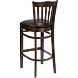 English Elm Commercial Grade Series Vertical Slat Back Walnut Wood Restaurant Barstool - Vinyl Seat