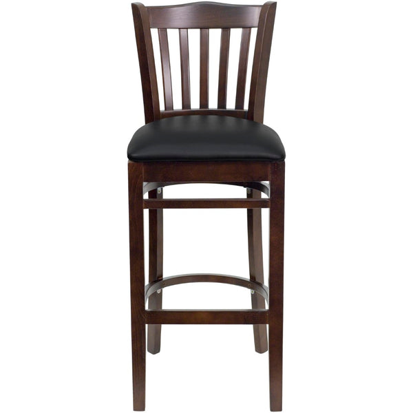 English Elm Commercial Grade Series Vertical Slat Back Walnut Wood Restaurant Barstool - Vinyl Seat
