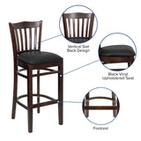 English Elm Commercial Grade Series Vertical Slat Back Walnut Wood Restaurant Barstool - Vinyl Seat