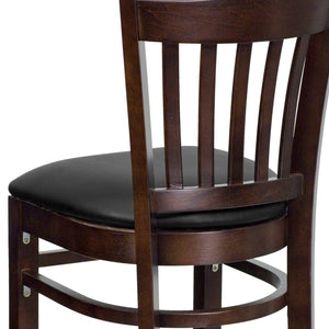 English Elm Commercial Grade Series Vertical Slat Back Walnut Wood Restaurant Barstool - Vinyl Seat