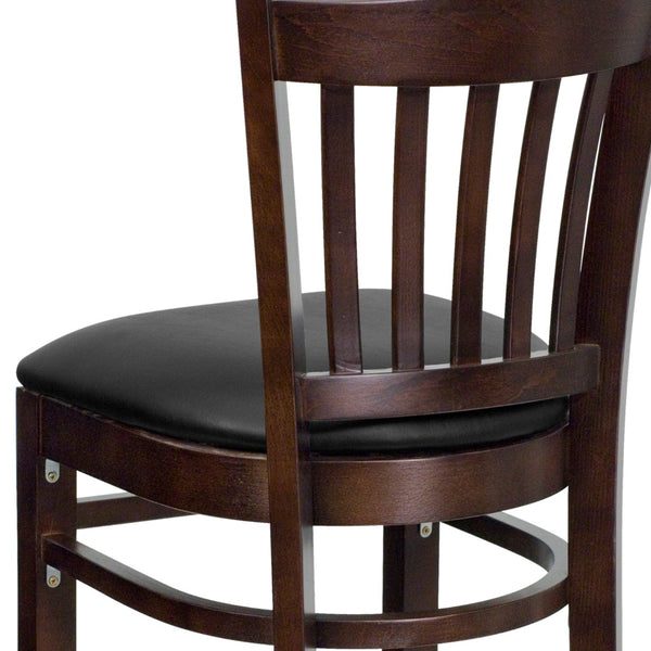 English Elm Commercial Grade Series Vertical Slat Back Walnut Wood Restaurant Barstool - Vinyl Seat