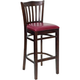 English Elm Commercial Grade Series Vertical Slat Back Walnut Wood Restaurant Barstool - Vinyl Seat