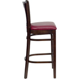 English Elm Commercial Grade Series Vertical Slat Back Walnut Wood Restaurant Barstool - Vinyl Seat