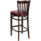 English Elm Commercial Grade Series Vertical Slat Back Walnut Wood Restaurant Barstool - Vinyl Seat