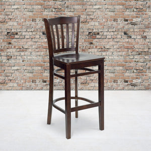 English Elm Commercial Grade Series Vertical Slat Back Walnut Wood Restaurant Barstool