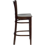 English Elm Commercial Grade Series Vertical Slat Back Walnut Wood Restaurant Barstool