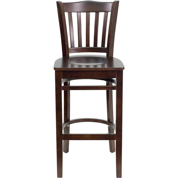 English Elm Commercial Grade Series Vertical Slat Back Walnut Wood Restaurant Barstool