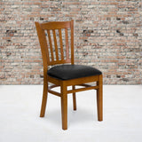 Commercial Grade Series Vertical Slat Back Cherry Wood Restaurant Chair - Vinyl Seat