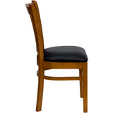 English Elm Commercial Grade Series Vertical Slat Back Cherry Wood Restaurant Chair - Vinyl Seat