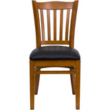 English Elm Commercial Grade Series Vertical Slat Back Cherry Wood Restaurant Chair - Vinyl Seat