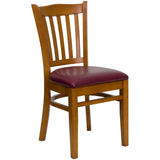 English Elm Commercial Grade Series Vertical Slat Back Cherry Wood Restaurant Chair - Vinyl Seat