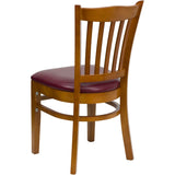 English Elm Commercial Grade Series Vertical Slat Back Cherry Wood Restaurant Chair - Vinyl Seat