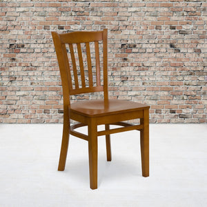 English Elm Commercial Grade Series Vertical Slat Back Cherry Wood Restaurant Chair