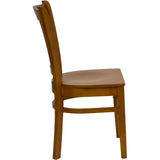 English Elm Commercial Grade Series Vertical Slat Back Cherry Wood Restaurant Chair