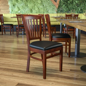 English Elm Commercial Grade Series Vertical Slat Back Mahogany Wood Restaurant Chair - Vinyl Seat