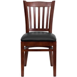 English Elm Commercial Grade Series Vertical Slat Back Mahogany Wood Restaurant Chair - Vinyl Seat