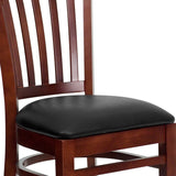 English Elm Commercial Grade Series Vertical Slat Back Mahogany Wood Restaurant Chair - Vinyl Seat