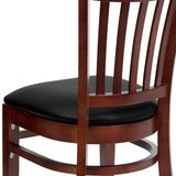 English Elm Commercial Grade Series Vertical Slat Back Mahogany Wood Restaurant Chair - Vinyl Seat