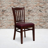 English Elm Commercial Grade Series Vertical Slat Back Mahogany Wood Restaurant Chair - Vinyl Seat