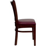 English Elm Commercial Grade Series Vertical Slat Back Mahogany Wood Restaurant Chair - Vinyl Seat