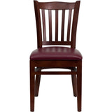 English Elm Commercial Grade Series Vertical Slat Back Mahogany Wood Restaurant Chair - Vinyl Seat