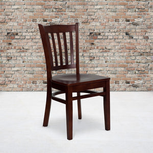 English Elm Commercial Grade Series Vertical Slat Back Mahogany Wood Restaurant Chair