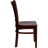 English Elm Commercial Grade Series Vertical Slat Back Mahogany Wood Restaurant Chair