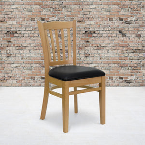 English Elm Commercial Grade Series Vertical Slat Back Natural Wood Restaurant Chair - Vinyl Seat