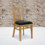 English Elm Commercial Grade Series Vertical Slat Back Natural Wood Restaurant Chair - Vinyl Seat