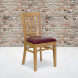 English Elm Commercial Grade Series Vertical Slat Back Natural Wood Restaurant Chair - Vinyl Seat