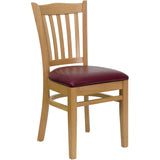 English Elm Commercial Grade Series Vertical Slat Back Natural Wood Restaurant Chair - Vinyl Seat