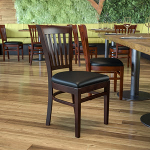 English Elm Commercial Grade Series Vertical Slat Back Walnut Wood Restaurant Chair - Vinyl Seat