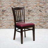 English Elm Commercial Grade Series Vertical Slat Back Walnut Wood Restaurant Chair - Vinyl Seat