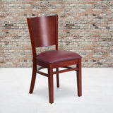 English Elm Commercial Grade Series Solid Back Mahogany Wood Restaurant Chair - Vinyl Seat