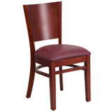 English Elm Commercial Grade Series Solid Back Mahogany Wood Restaurant Chair - Vinyl Seat