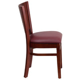 English Elm Commercial Grade Series Solid Back Mahogany Wood Restaurant Chair - Vinyl Seat