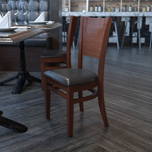 English Elm Commercial Grade Series Solid Back Walnut Wood Restaurant Chair - Vinyl Seat