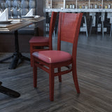 English Elm Commercial Grade Series Solid Back Walnut Wood Restaurant Chair - Vinyl Seat