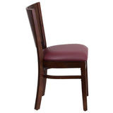 English Elm Commercial Grade Series Solid Back Walnut Wood Restaurant Chair - Vinyl Seat