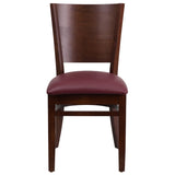 English Elm Commercial Grade Series Solid Back Walnut Wood Restaurant Chair - Vinyl Seat