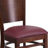 English Elm Commercial Grade Series Solid Back Walnut Wood Restaurant Chair - Vinyl Seat