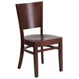 English Elm Commercial Grade Series Solid Back Walnut Wood Restaurant Chair