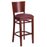 English Elm Commercial Grade Series Solid Back Mahogany Wood Restaurant Barstool - Vinyl Seat