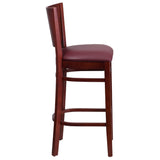 English Elm Commercial Grade Series Solid Back Mahogany Wood Restaurant Barstool - Vinyl Seat