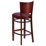 English Elm Commercial Grade Series Solid Back Mahogany Wood Restaurant Barstool - Vinyl Seat