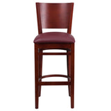 English Elm Commercial Grade Series Solid Back Mahogany Wood Restaurant Barstool - Vinyl Seat