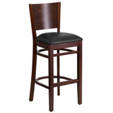 English Elm Commercial Grade Series Solid Back Walnut Wood Restaurant Barstool - Vinyl Seat