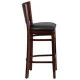 English Elm Commercial Grade Series Solid Back Walnut Wood Restaurant Barstool - Vinyl Seat